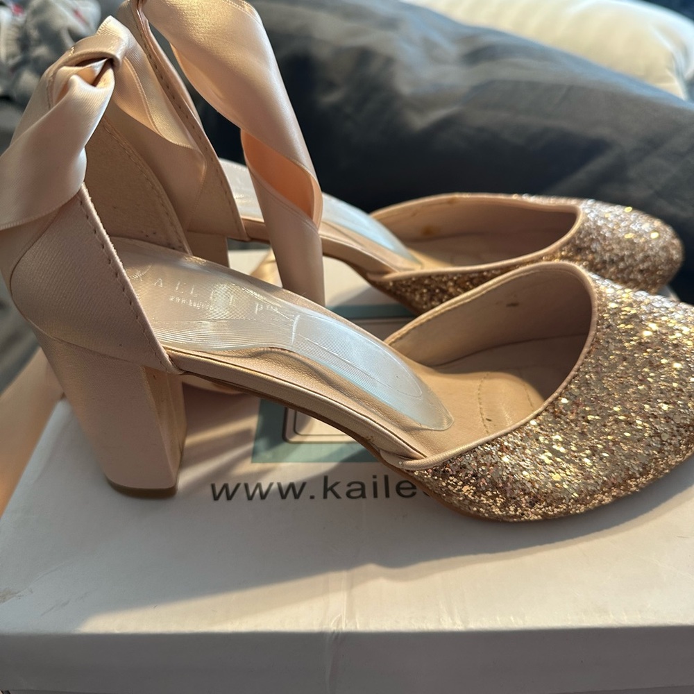 Kai-Lee P Sparkling Glitter Heels with Satin Ribbon